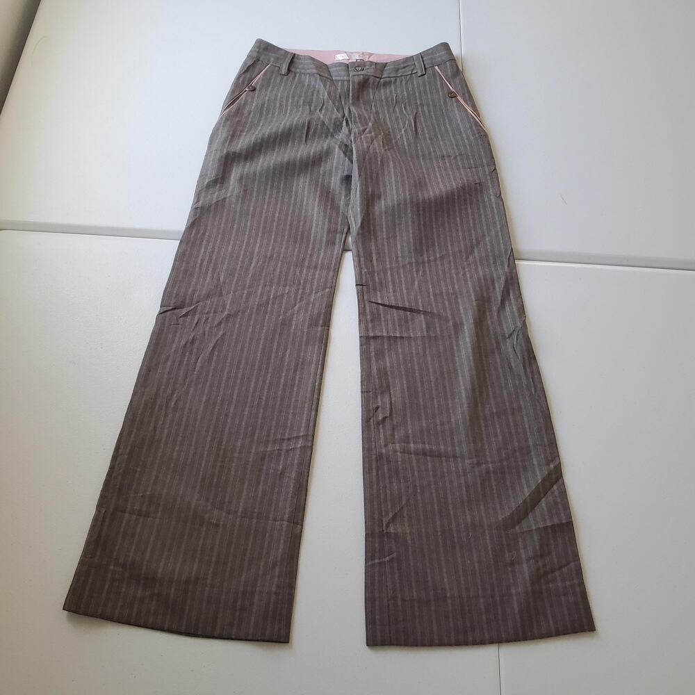 Y2K Rebecca Taylor Pants Womens 2 Brown Wool Pinstripe Wide Leg Heart Trousers